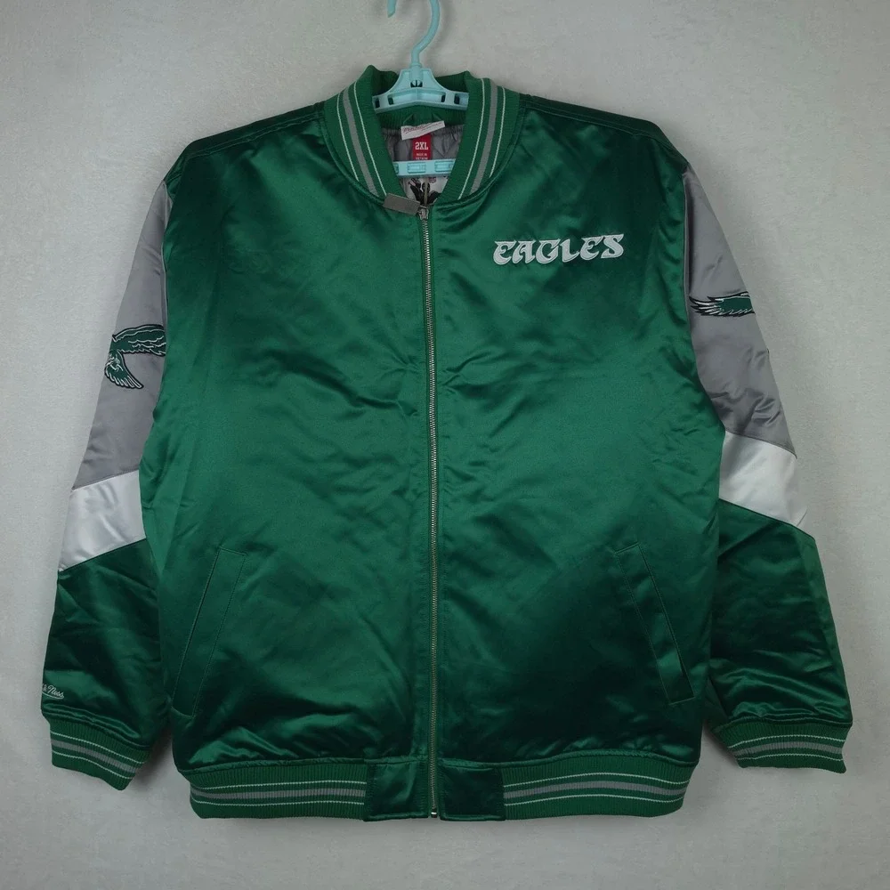 Philadelphia Eagles Mitchell & Ness NFL 2XL XXL Satin Jacket Green Gray NWT